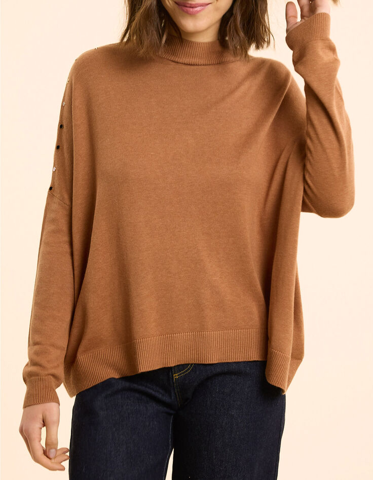 I.Code camel cape sweater knit decorative buttons-2