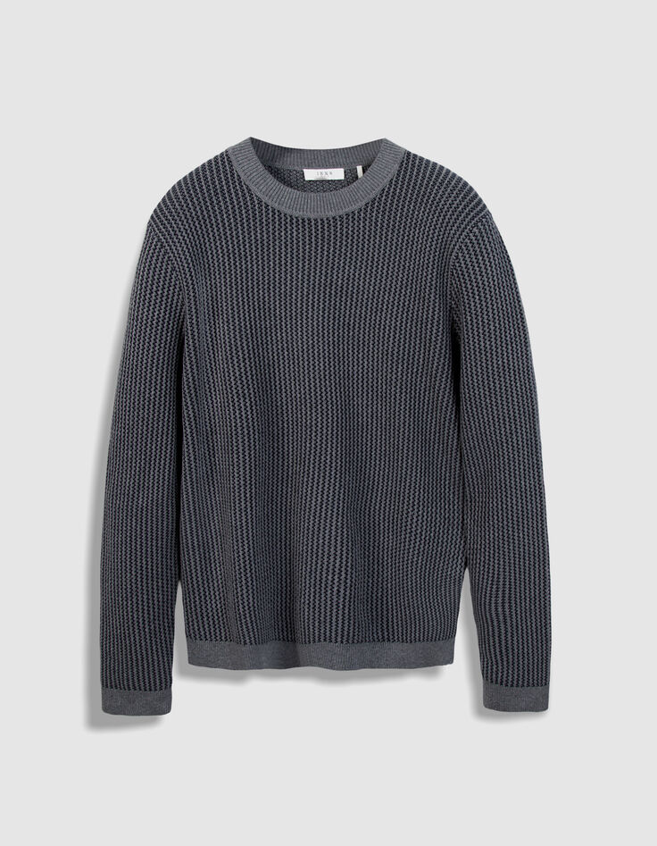 Blauer Herren Pullover aus geripptem Jacquard-5