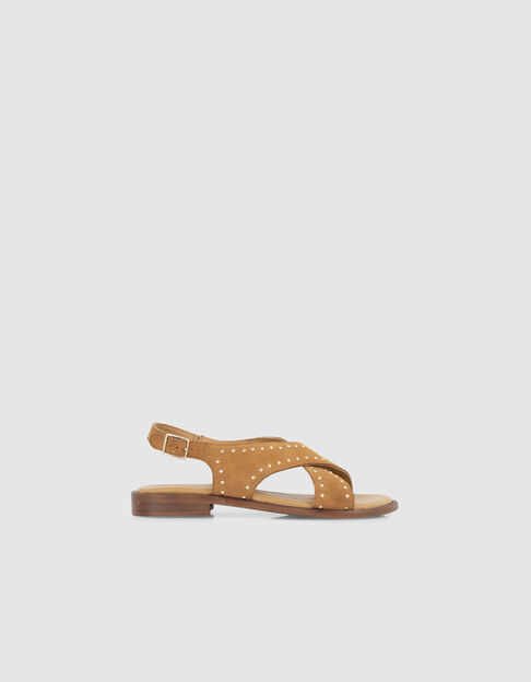 Sandalen mit Ziernieten aus Veloursleder in Camel I.Code