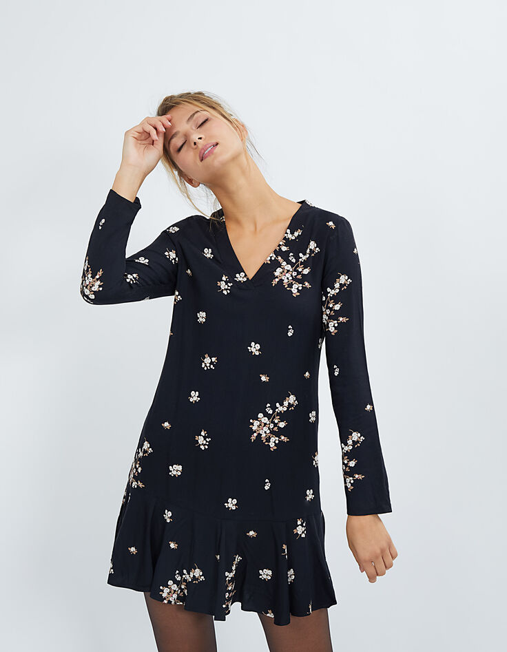 I.Code black bouquet print dress-2