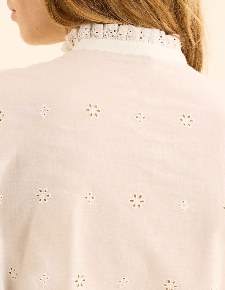 Ecru Bluse englische Stickerei genähter Kragen I.Code-5