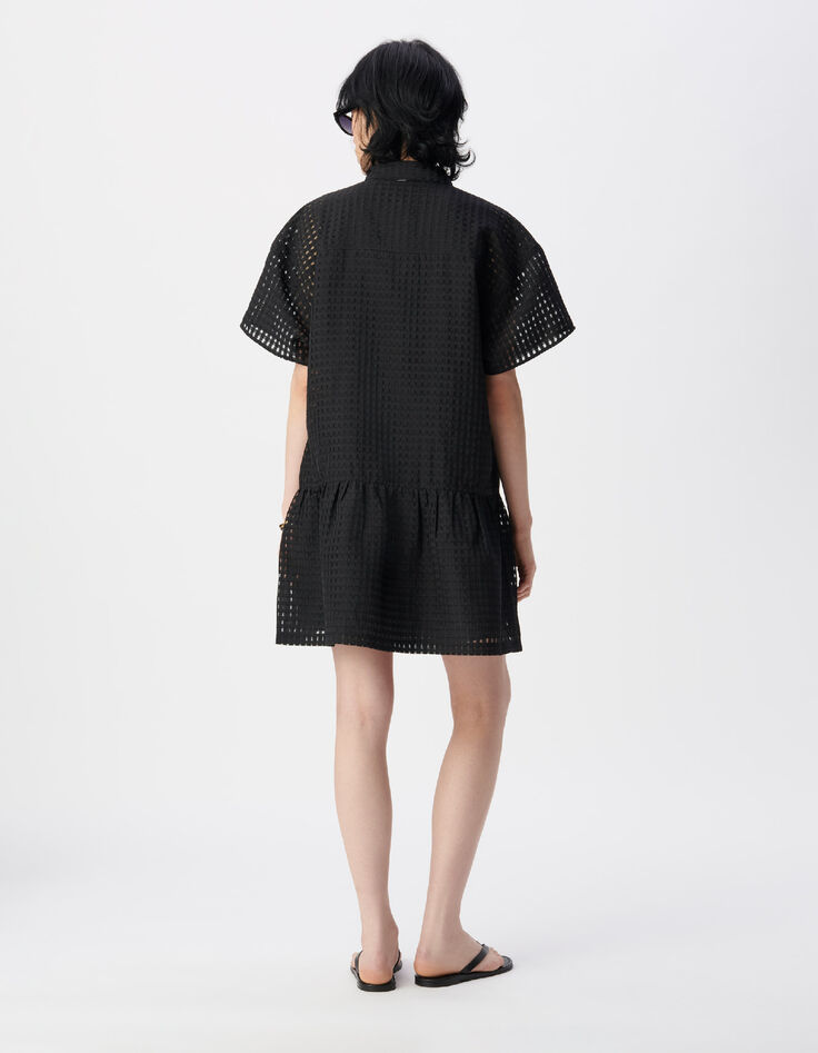 Schwarzes Kleid mit durchbrochenem Karomuster Damen-2