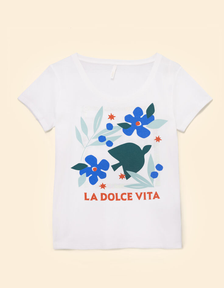 White short-sleeved maxi bird T-shirt I.Code-7