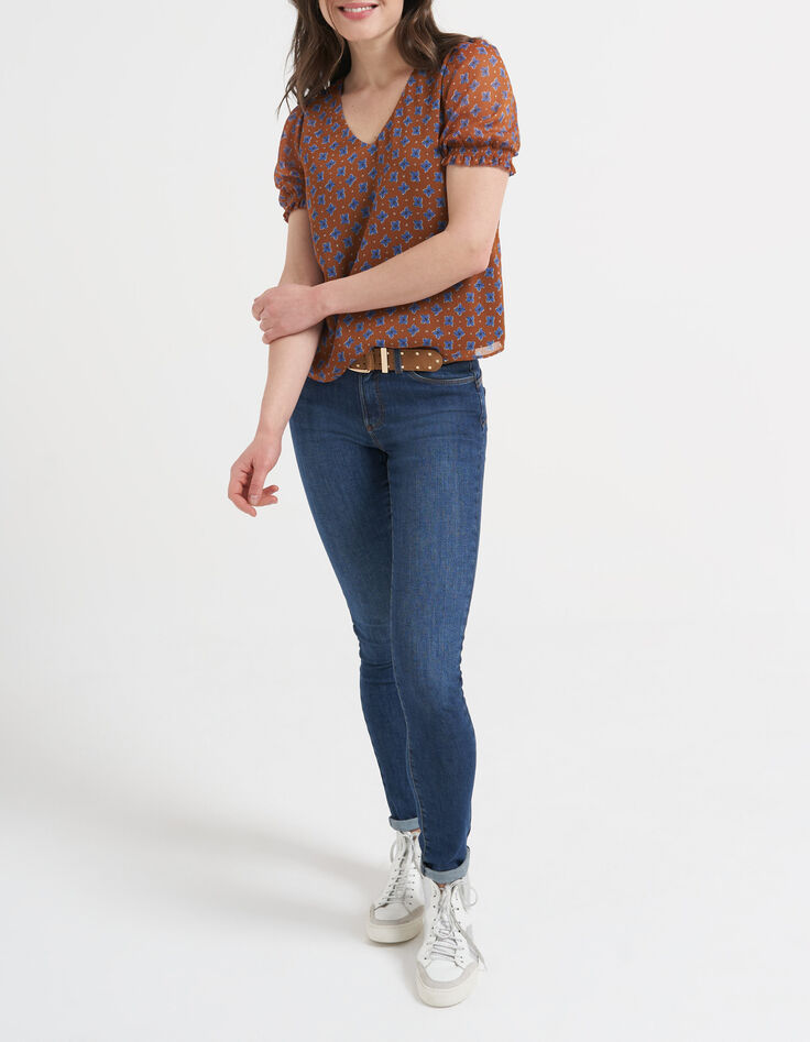 Top camel flores azules I.Code -4