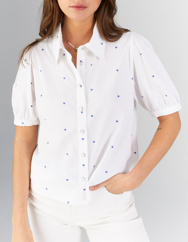 Chemise blanc cassé brodée cœurs I.Code-1