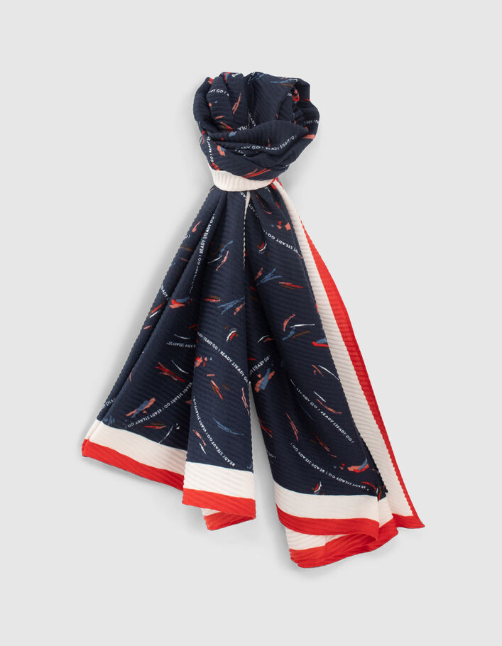 I.Code navy blue pleated scarf with arty pencilled print - I.CODE
