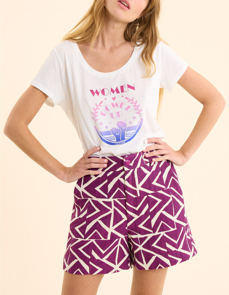 Jacquard-Shorts in Violett mit grafischem Muster von I.Code-2 Jacquard-Shorts in Violett mit grafischem Muster von I.Code-2