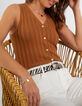 I.Code fawn ribbed knit sleeveless cardigan-1