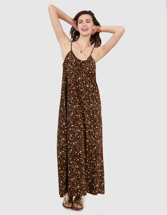 I.Code camel leopard print long dress