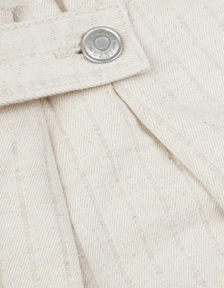Beige gestreifte Damen-Shorts mit B&uuml;ndchen-8