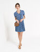Robe chemise bleue plissée imprimé fleurs et pois I.Code-6