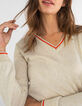 Pull écru tricot fin pailleté doré I.Code-1