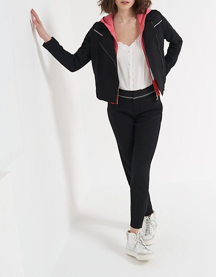 Veste noire esprit motard en crêpe I.Code-5 Veste noire esprit motard en crêpe I.Code-5
