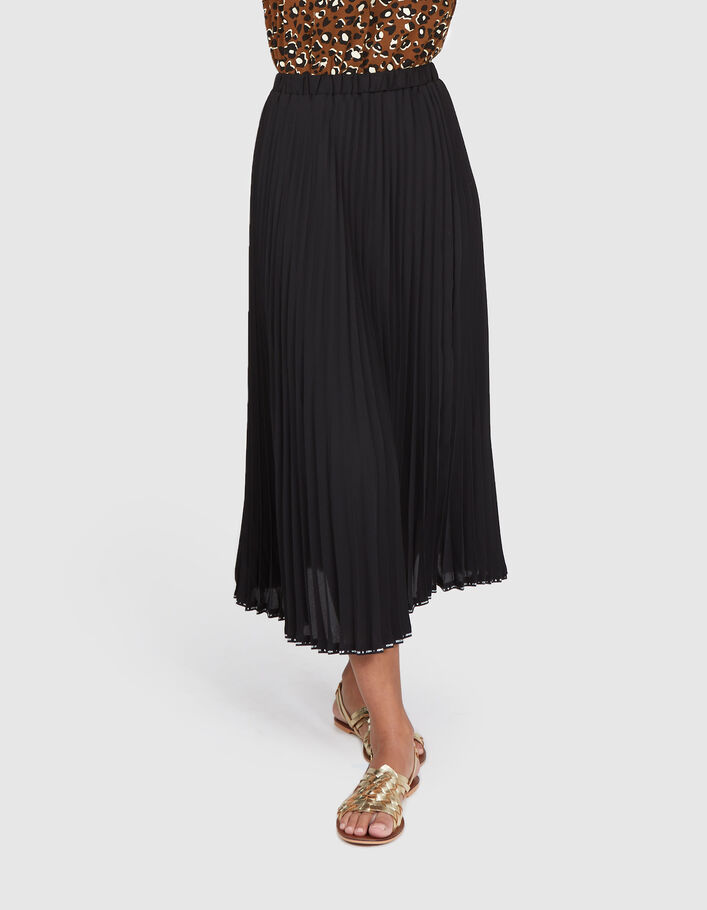 I.Code black pleated long skirt with letter braid - I.CODE