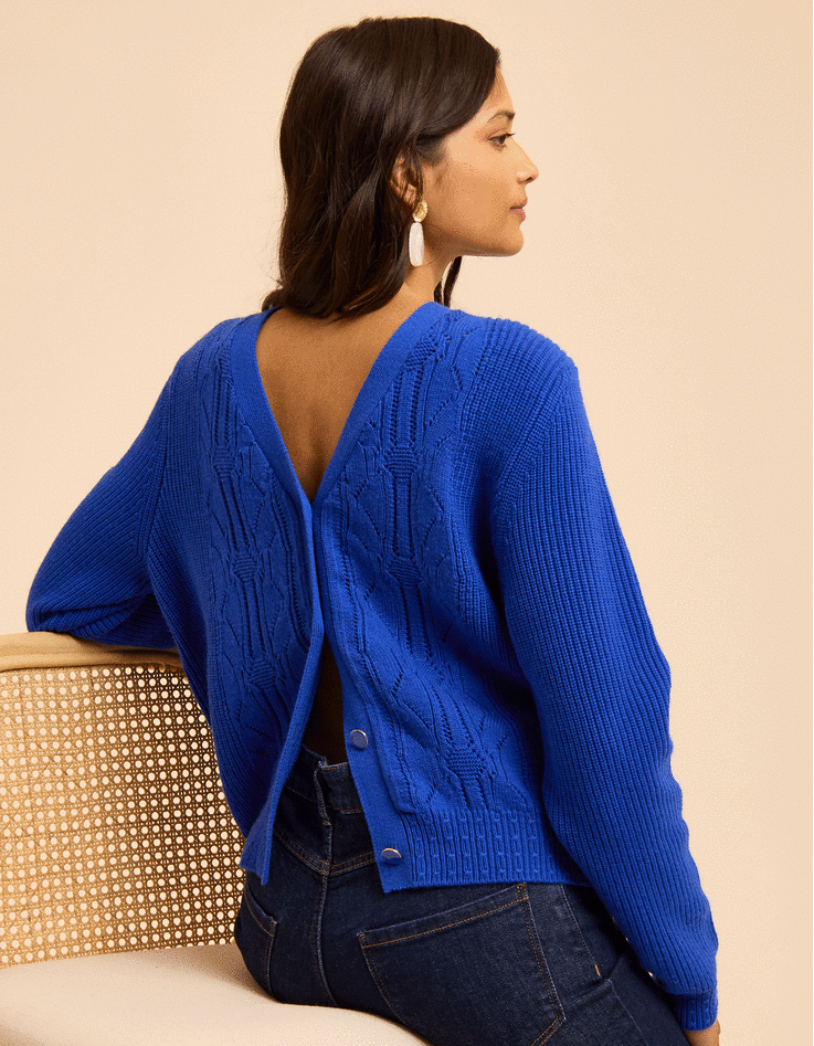 Cardigan encolure V bleu tricot fantaisie I.Code-2