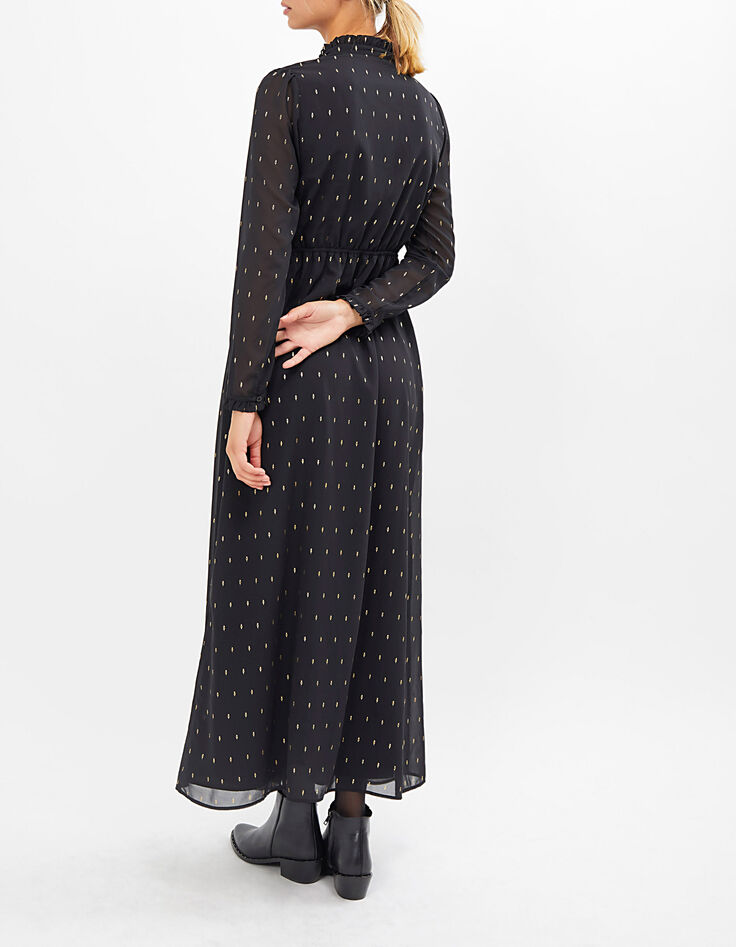 I.Code black gold foil flower print long dress-3