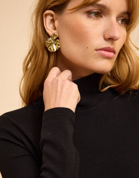 I.Code gold-tone metal pleated leaf earrings
