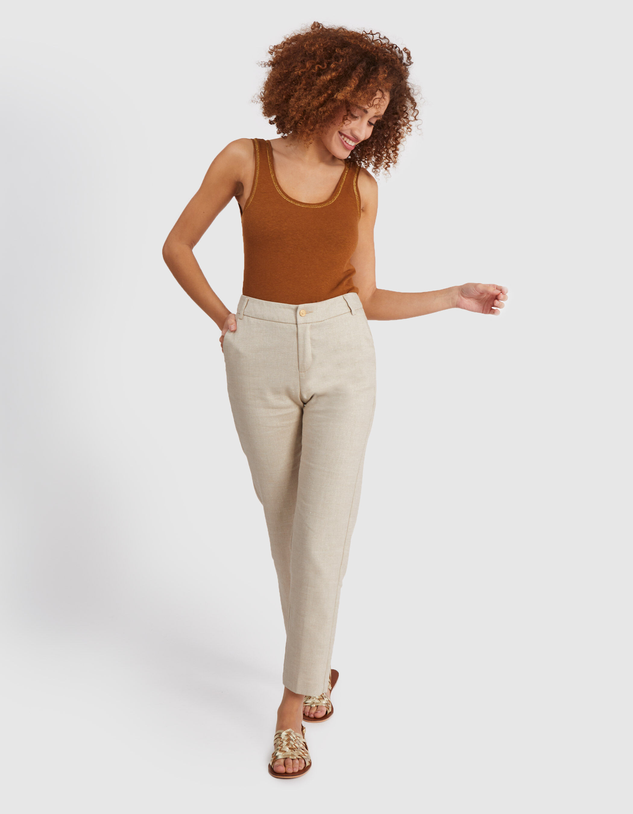 Pantalon de costume beige irise lin melange I.Code