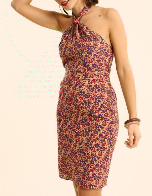 Robe dos-nu rouge imprim&eacute; fleuri I.Code