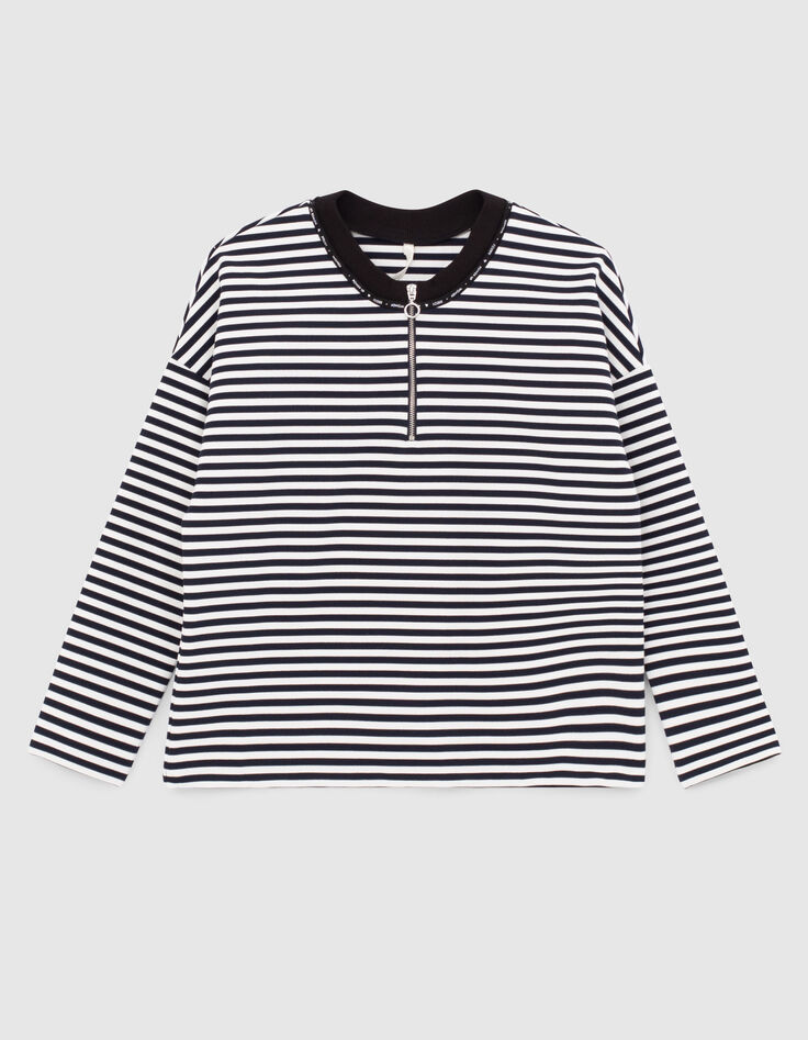 Navy blouse ecru strepen ritskraag I.Code-5