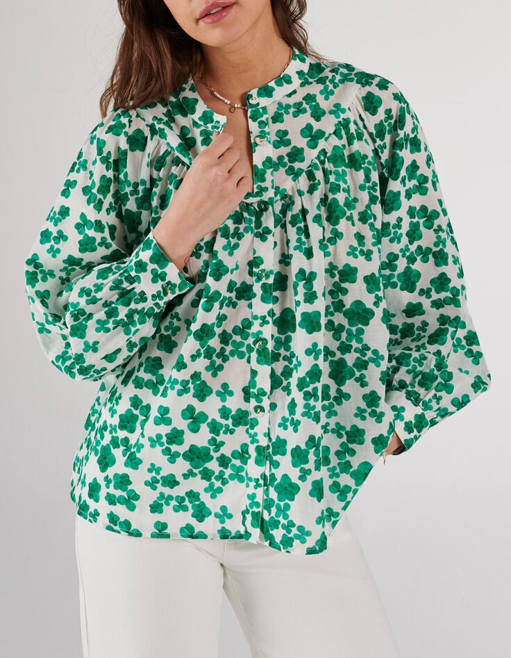 Chemise blanc cassé à imprimé trèfles I.Code -1 Chemise blanc cassé à imprimé trèfles I.Code -1