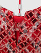 Langes, mohnrotes Damenkleid mit Karos-7