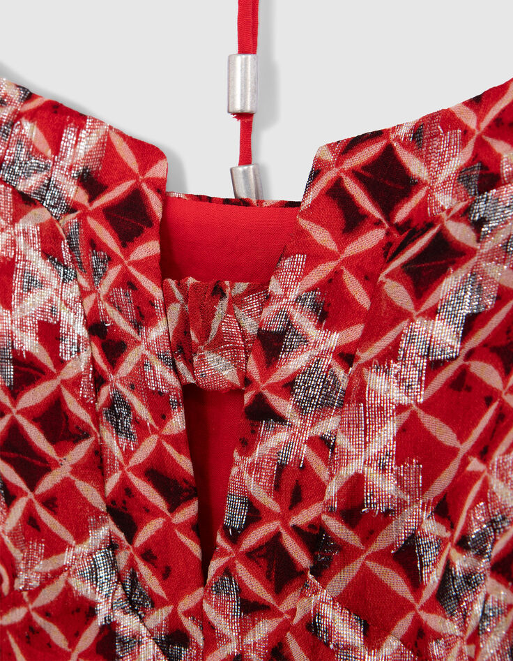 Langes, mohnrotes Damenkleid mit Karos-7