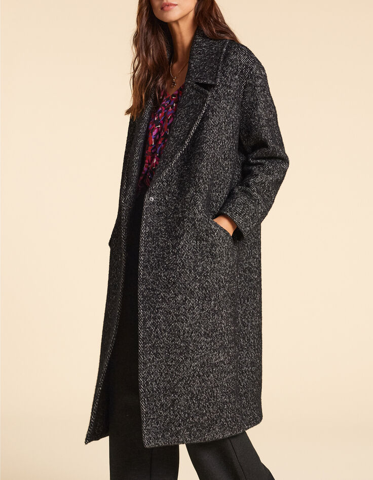 Manteau long noir lainage chiné I.Code-3 Manteau long noir lainage chiné I.Code-3