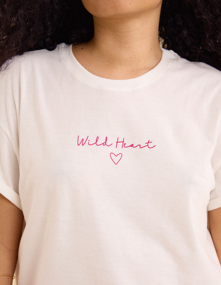 T-shirt blanc à message rose I.Code-5 T-shirt blanc à message rose I.Code-5