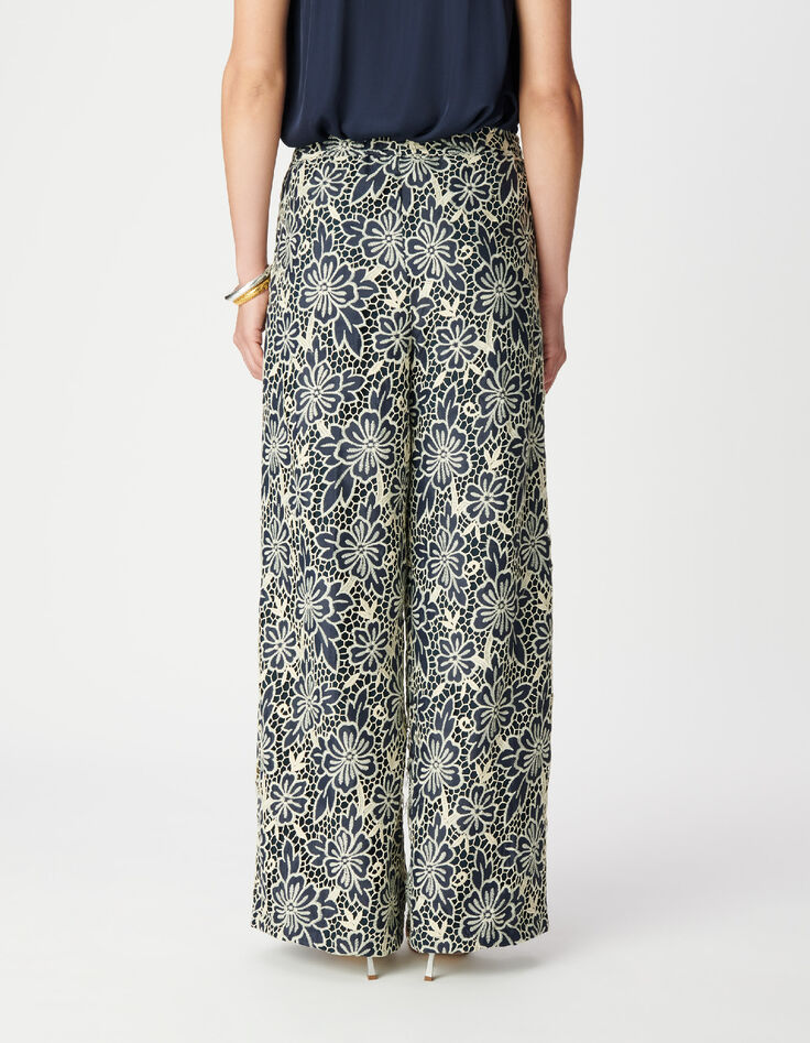 Damen ecru Spitze navy Hose-5