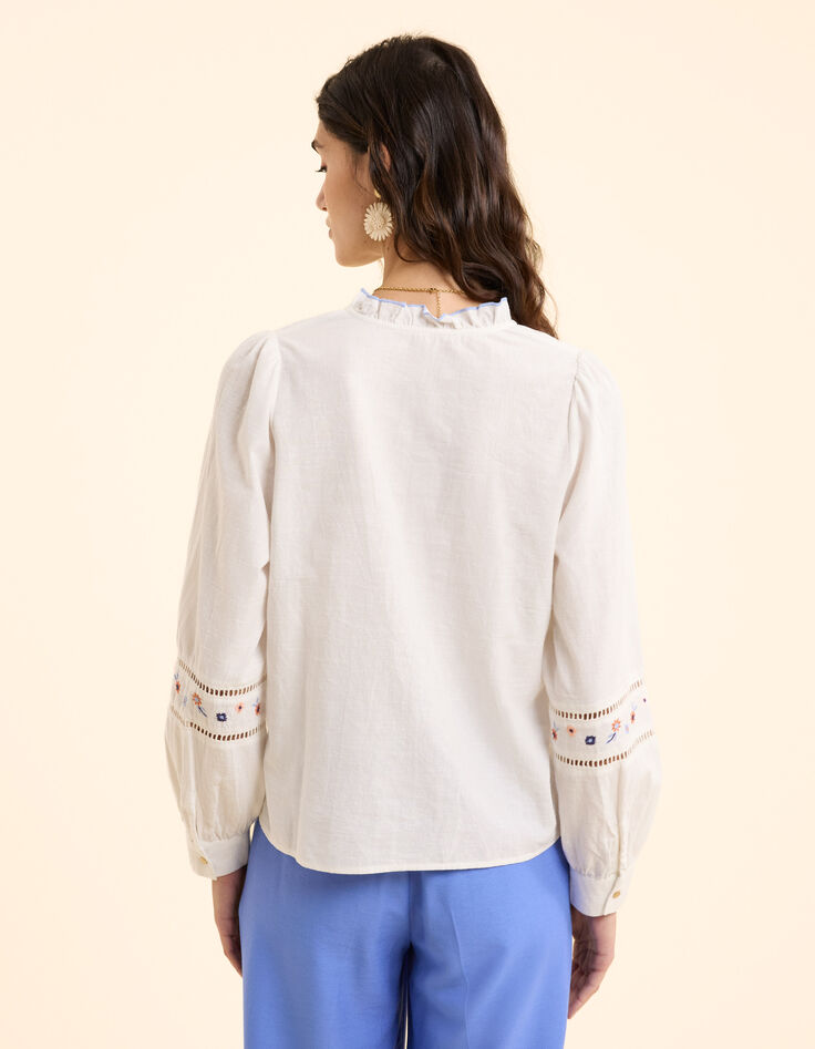 Off-white Bluse mit mehrfarbigen Blumen bestickt I.Code-4