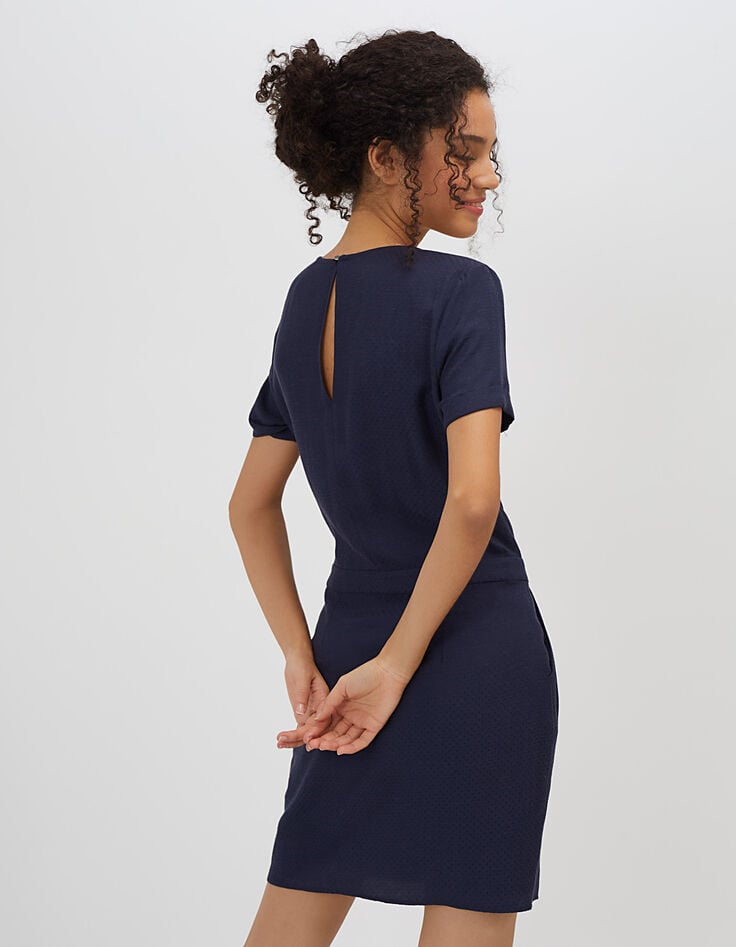 Robe marine jacquard pois I.Code-3 Robe marine jacquard pois I.Code-3