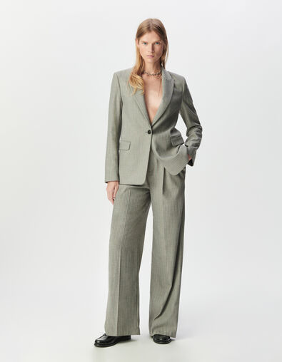 Grauer Damenblazer mit rosa Streifen - IKKS