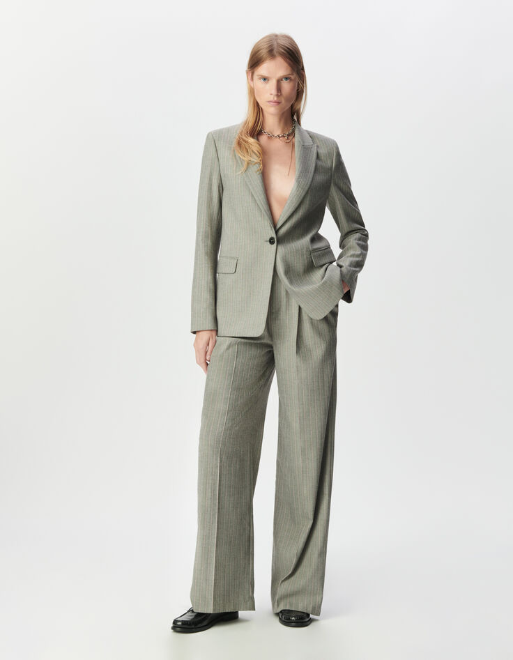 Grauer Damenblazer mit rosa Streifen-1