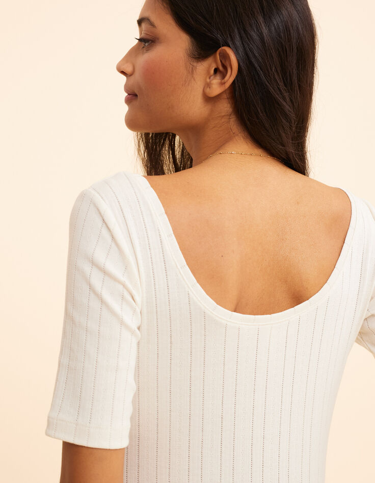 Cremeweißer Body aus Pointelle-Strick I.Code-7