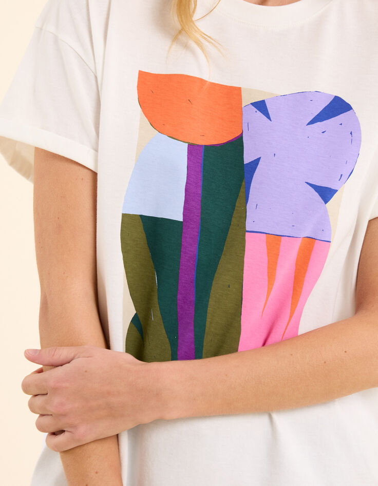 Weißes T-Shirt Grafik-Blumenmotiv I.Code x THE FEEBLES-6