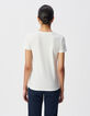 Wei&szlig;es V-Ausschnitt T-Shirt Damen mit Fischgr&auml;ten-Stickerei-3