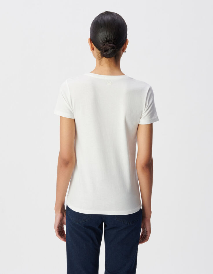 Wei&szlig;es V-Ausschnitt T-Shirt Damen mit Fischgr&auml;ten-Stickerei-3