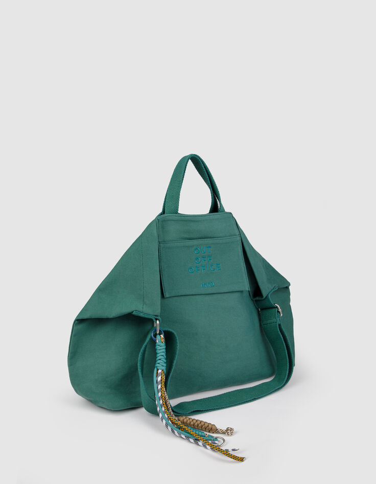 Gr&uuml;ne Damen-Totebag aus Segeltuch mit Stickerei-3