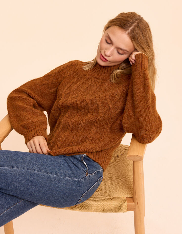 I.Code camel cable knit sweater-5