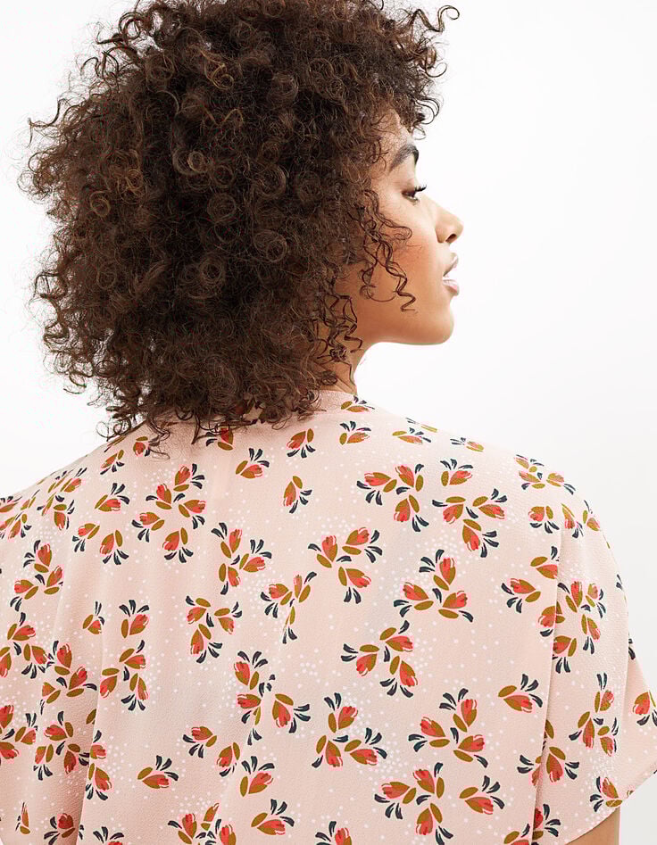 I.Code hibiscus floral and polka dot print top-5