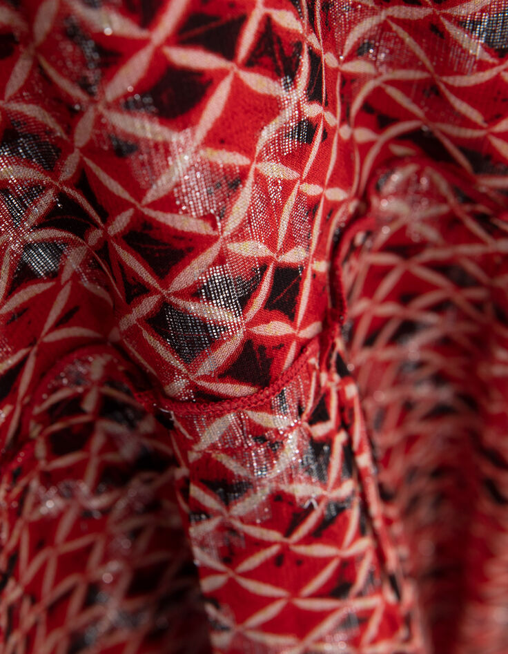 Langes, mohnrotes Damenkleid mit Karos-8