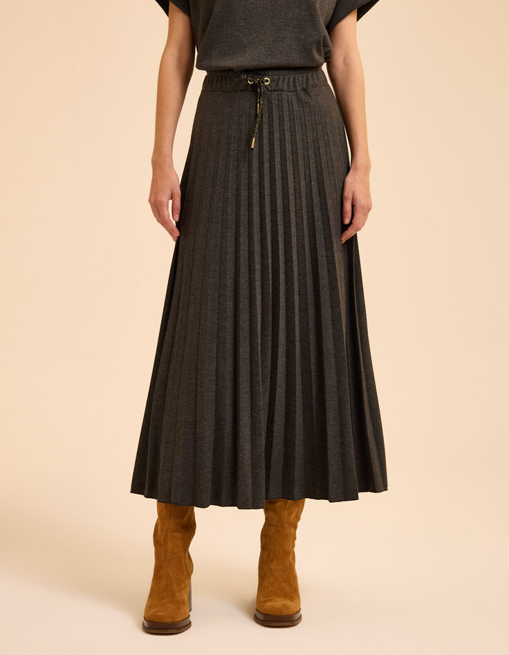 Grauer Midi-Faltenrock Strick I.Code-3