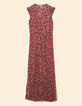Robe longue rouge plissée imprimé fleuri I.Code-6