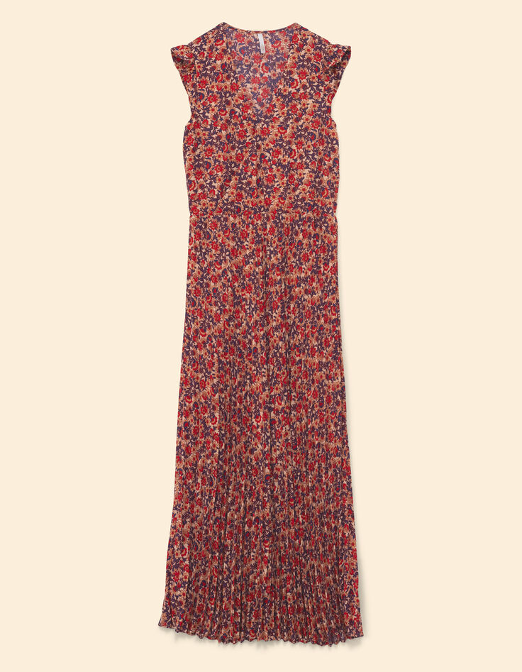 Robe longue rouge plissée imprimé fleuri I.Code-6