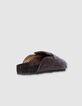Damen braun geflochtene Lederclogs-3