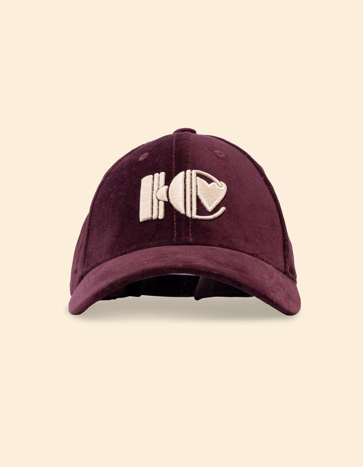I.Code burgundy velvet cap with embroidered monogram-4