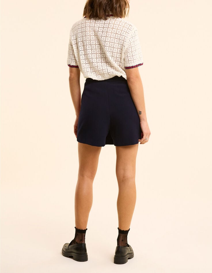 Marineblauer Shortsrock mit Satinstreifen seitlich I.Code-2