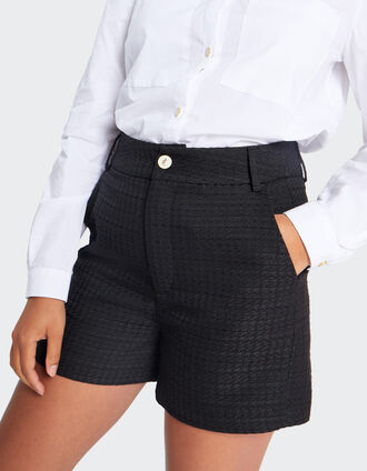 I.Code black waffle tweed-look shorts