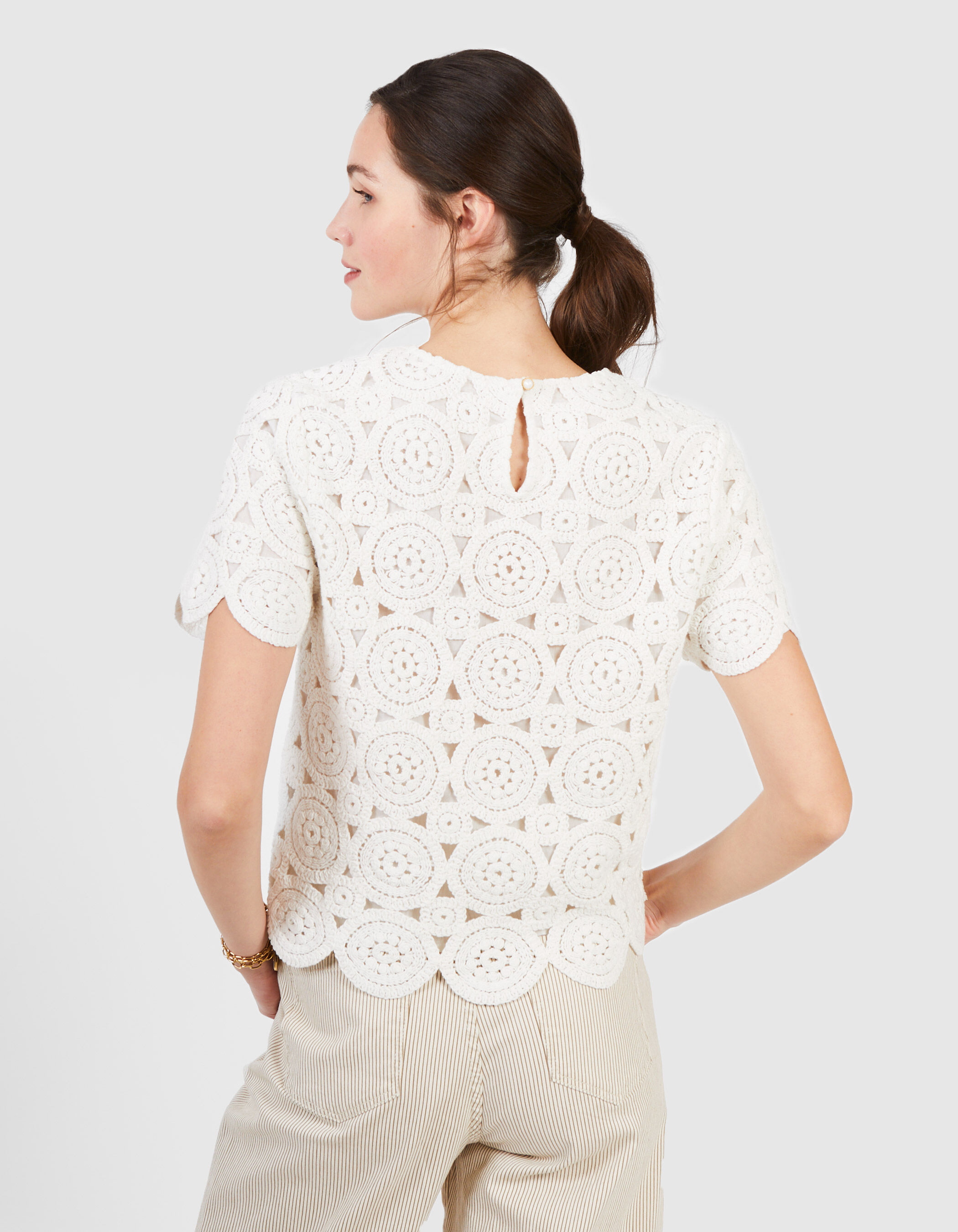 Top ecru tout dentelle facon macrame I.Code